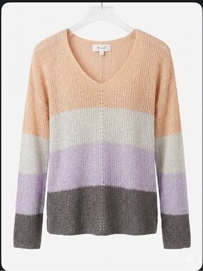 Be cool Striped V-Neck Sweater - Peach, Lavender & Gray